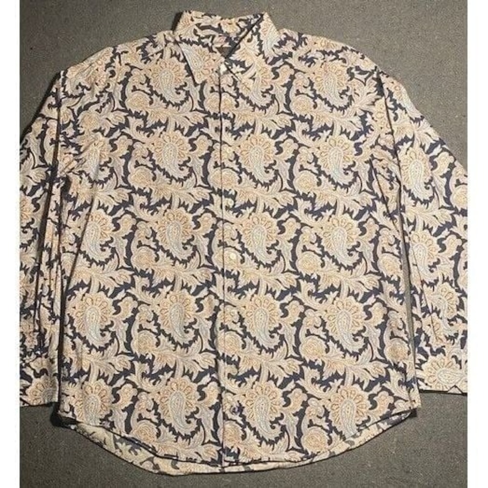 BUGATCHI UOMO Men's LARGE BLUE/White PAISLEY LONG SLEEVE Button Down Shirt